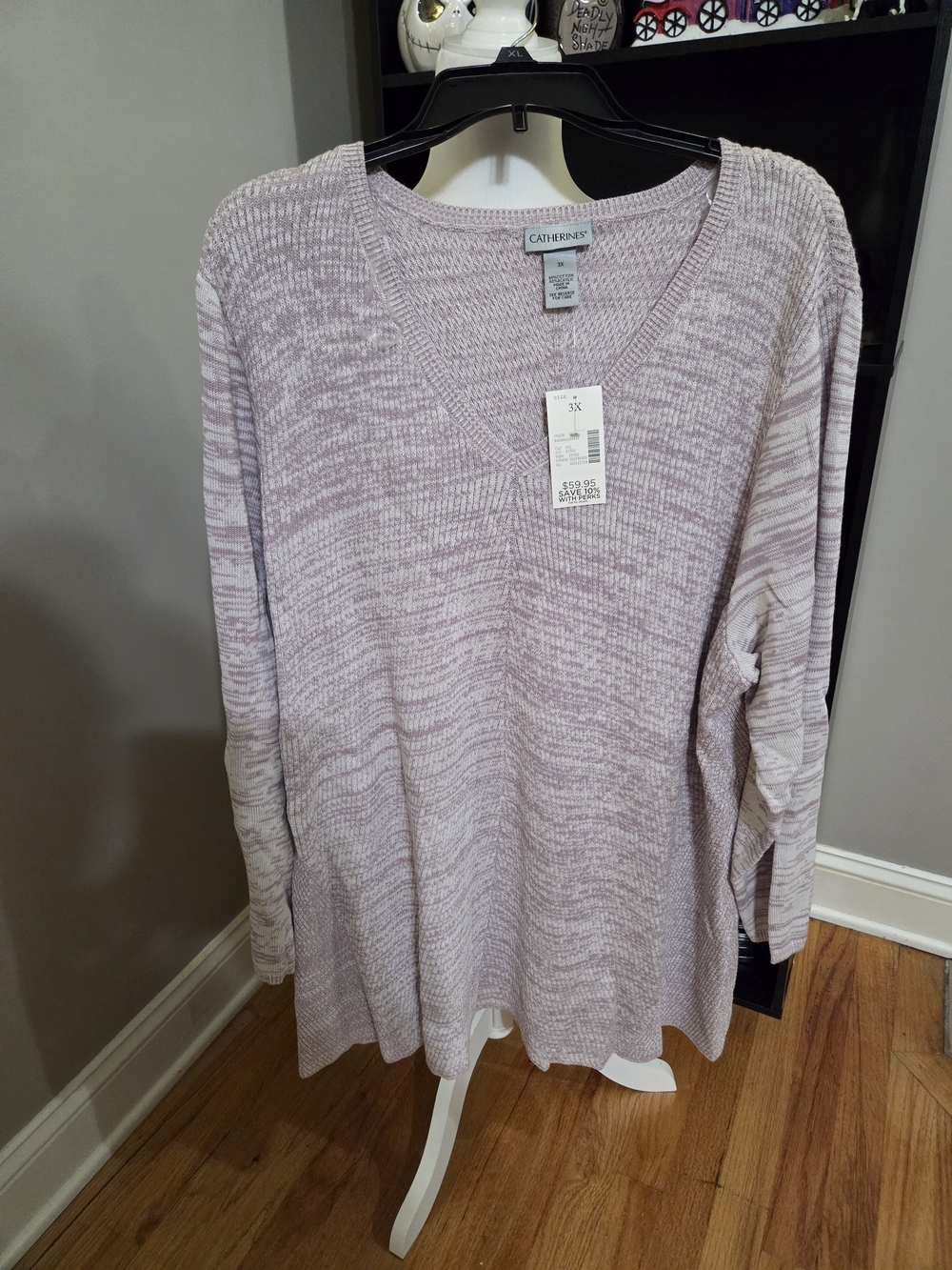 Catherines Lilac Marled V-Neck Pullover Sweater - Plus Size